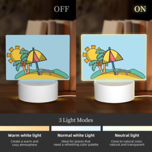 Rectangular Acrylic Night Light, A Cartoon Of A Beach With A Sun -Nuas Diy Shop dff19586b5489d74ea04efb5fc5a28aef0731eb2