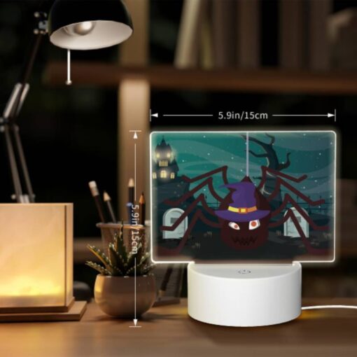Rectangular Acrylic Night Light, A Spider With A Witch's Hat On Its Head Is Hanging From A Rope. -Nuas Diy Shop e04690fa5535bf90fb12b1cf3c2002aefba09f83