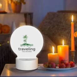 Round Acrylic Night Light, A Logo For Traveling With A Palm Tree In The Background. -Nuas Diy Shop e04b191f1d25cafbbdd3fd8a01e2ea8091f3a949