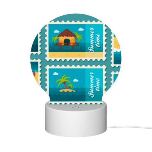 Round Acrylic Night Light, A Collection Of Six Different Colored Postage Stamps Featuring Beach And Tropical Themes. -Nuas Diy Shop e0688f991a3c5d19515f6ada36be0b710112a027