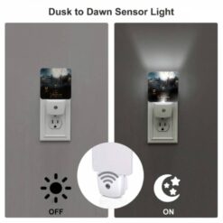Night Light Set Of 2, A Black And White Image Of A Halloween Scene With A Fence And A Moon In The Background. -Nuas Diy Shop e07f53bad32105a08f67bb4e955c7d3130f9a267