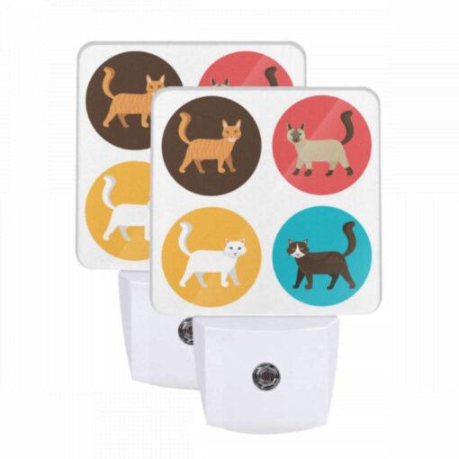 Night Light Set Of 2, Four Different Colored Cats Are Shown In A Circle. -Nuas Diy Shop e2335bdda50e441b8823f6b1c0b601e3195bdf7a