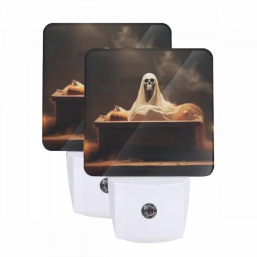 Night Light Set Of 2, A Skeleton Is Sitting On A Coffin With A Pumpkin On It. -Nuas Diy Shop e2cccc0a9863392424904864dd1276e71be3bedc