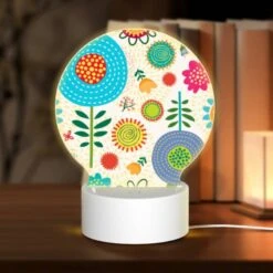 Round Acrylic Night Light, A Colorful Flower Pattern With Yellow