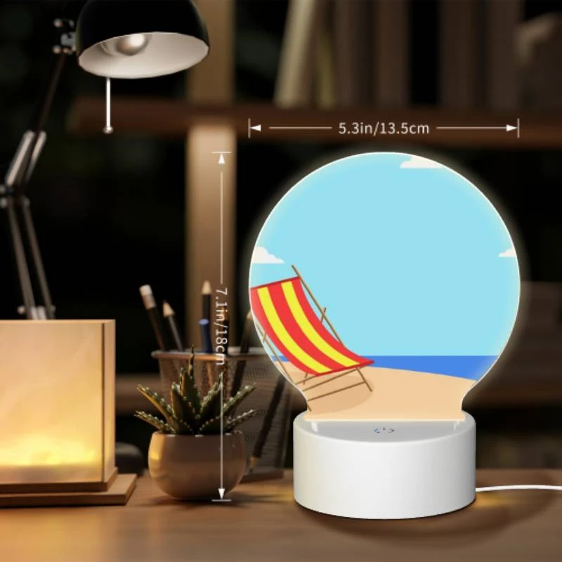 Round Acrylic Night Light, A colorful beach chair is sitting on a sandy beach. Round Acrylic Night Light, A Colorful Beach Chair Is Sitting On A Sandy Beach. -Nuas Diy Shop e2f5f8f216b96a09c1911fb095a76c09afeb98e8