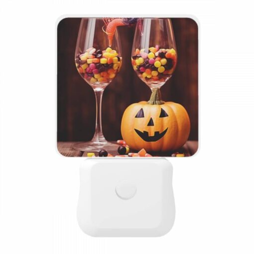 Night Light, A Pumpkin Is Sitting Next To Two Wine Glasses Filled With Candy. -Nuas Diy Shop e48931c88285fa5575fa16cf42a2896f8f3becd0