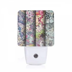 Night Light, Four Colorful Designs Of Flowers Are Displayed In A Row.