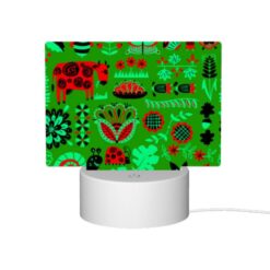 Rectangular Acrylic Night Light, A Green And Red Patterned Fabric With Various Plants And Animals On It. -Nuas Diy Shop e4f84901355da281a6f1155067f707210b375675