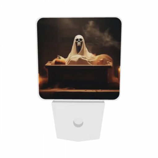 Night Light Set Of 2, A Skeleton Is Sitting On A Coffin With A Pumpkin On It. -Nuas Diy Shop e59d719c81859714c79f85c75b2032f4cb896e06