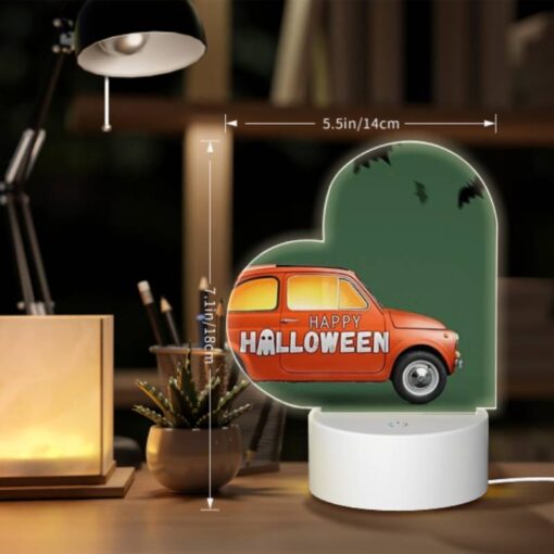 Love Acrylic Night Light, A Small Orange Car With A Bumper Sticker That Says "Happy Halloween!" -Nuas Diy Shop e5b462fa9b4f593779e19189b430e1509f9688ac