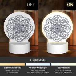 Round Acrylic Night Light, A Black And White Design Of A Flower. -Nuas Diy Shop e6058ed2b46e6e0749dbfa9964dd00afe26fb8ea
