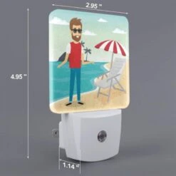 Night Light, A Man Wearing Sunglasses And A Red Shirt Stands On A Beach Next To A Beach Chair. -Nuas Diy Shop e772bd9edd8f34cb4e53153e994a5a28ea87151b