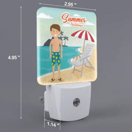Night Light, A Boy Is Standing On A Beach In Front Of A Lounge Chair And An Umbrella. -Nuas Diy Shop e90b300387af00e6e8560baffbeda3072902c491