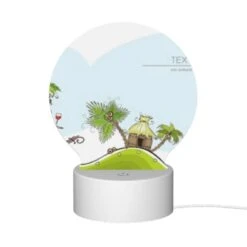 Round Acrylic Night Light, A Cartoon Of A Hill With A Palm Tree And A Bottle Of Wine. -Nuas Diy Shop e938acca77152517600f4e318841e121dd887ae5