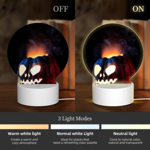 Round Acrylic Night Light, A Carved Pumpkin With A Face And A Flame In The Background. -Nuas Diy Shop e9add569847424cf564cf307ccb442210b655e6b