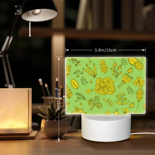 Rectangular Acrylic Night Light, A Green Background With Yellow Flowers And Leaves. -Nuas Diy Shop ea01ff10079c9eba68fc9e80098530cce7b80e8b