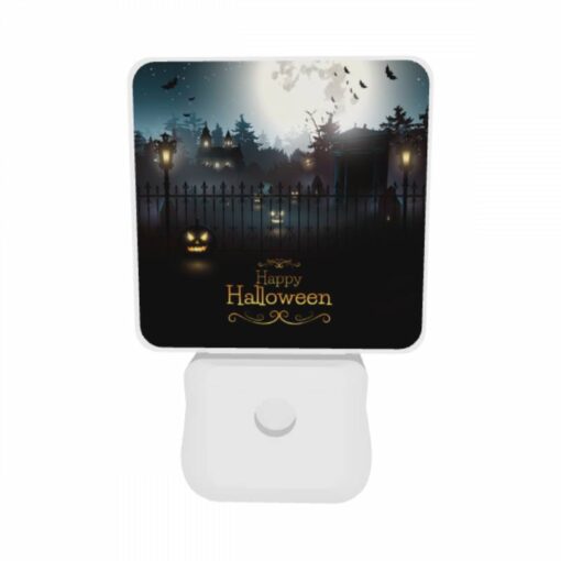 Night Light Set Of 2, A Black And White Image Of A Halloween Scene With A Fence And A Moon In The Background. -Nuas Diy Shop ea465a14a99c8bb024c4299901c257b2b3ddd5a7