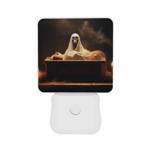 Night Light Set Of 2, A Skeleton Is Sitting On A Coffin With A Pumpkin On It. -Nuas Diy Shop ea4829729312663689a8c0d2592dd96c64d415bd