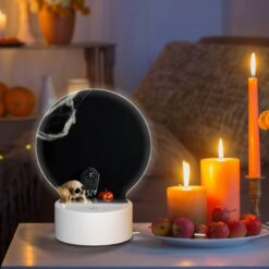 Round Acrylic Night Light, A Skeleton And A Pumpkin Are Sitting On A Table. -Nuas Diy Shop eb07ba853894a29716dc1d1ff5d25ba1e2b619e5