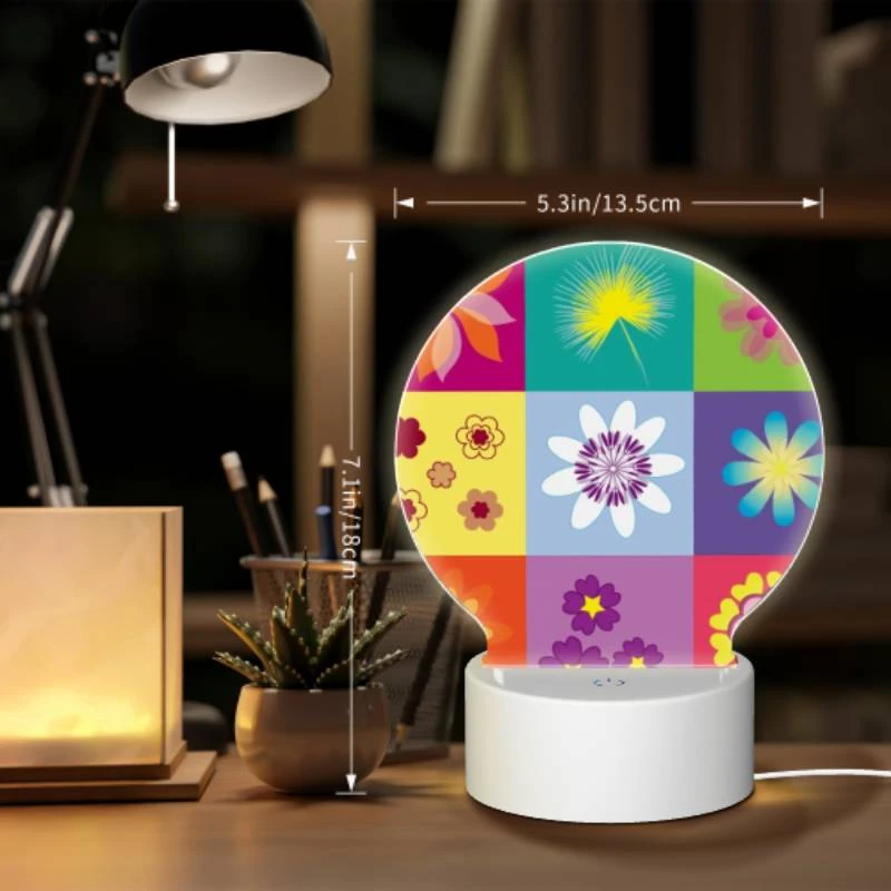 Round Acrylic Night Light, A colorful collage of flowers in different colors. Round Acrylic Night Light, A Colorful Collage Of Flowers In Different Colors. -Nuas Diy Shop ec4fba8ceb84b1c8cf66fc7ab58b6bf8547d4ff2