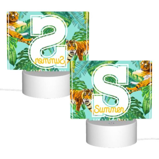 Rectangular Acrylic Night Light, A Colorful Image Of A Tiger And A Palm Tree With The Letter S In The Middle. -Nuas Diy Shop ecc4b4a8be5dfa572faedca2dddee64da77b4ca4