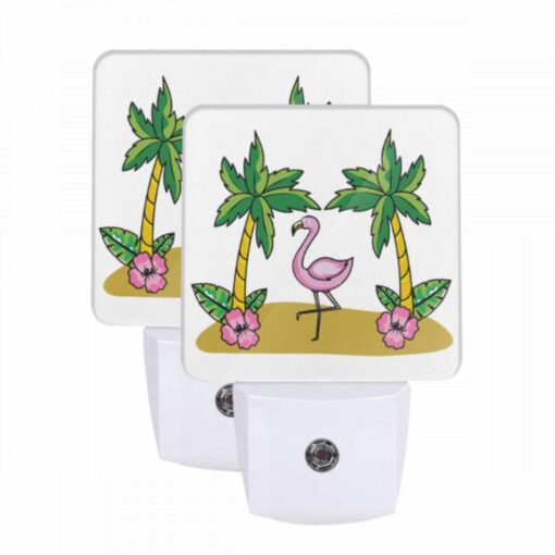 Night Light Set Of 2, A Pink Flamingo Stands Between Two Palm Trees. -Nuas Diy Shop ecd9939d1f1f9f72bf83cf533a5cf1851736faf3