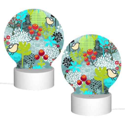 Round Acrylic Night Light, A Colorful Floral Pattern With Birds And Bees. -Nuas Diy Shop edae69a8053c821457243dabdc508a24b5d564f5