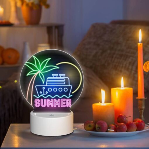 Round Acrylic Night Light, A Neon Sign That Says "Summer" With A Boat On It. -Nuas Diy Shop ee5312030d729f24d6b153dfd1c38bf3d4d835f9