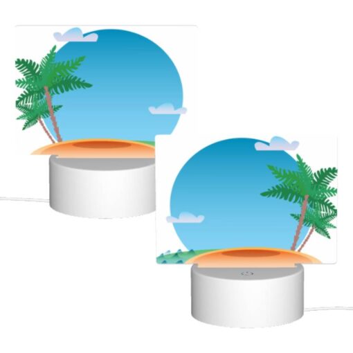 Rectangular Acrylic Night Light, A Palm Tree Is On A Beach With A Blue Sky And Clouds In The Background. -Nuas Diy Shop ee663e4f7c77cc7d5a535c61e80667303b76fa0e
