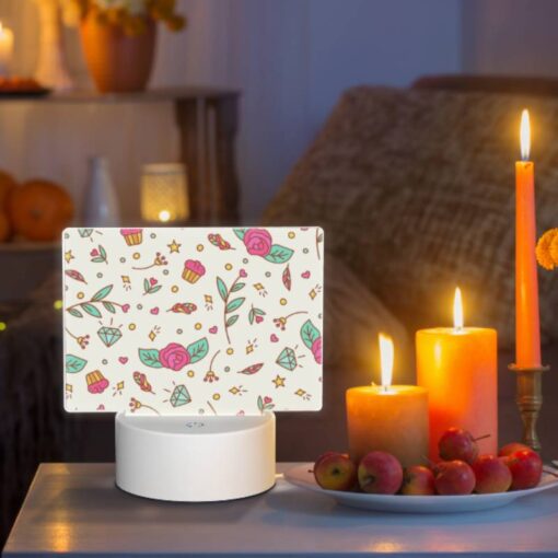 Rectangular Acrylic Night Light, A Pattern Of Flowers And Stars With A Pink Rose In The Center. -Nuas Diy Shop ee74dc5f8650d7975f4e5783bba053bfaa45add5