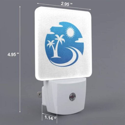 Night Light, A Blue And White Logo Of A Sun And Palm Tree. -Nuas Diy Shop ee750825b31787f1ac281c0053e655e95a2cf54a
