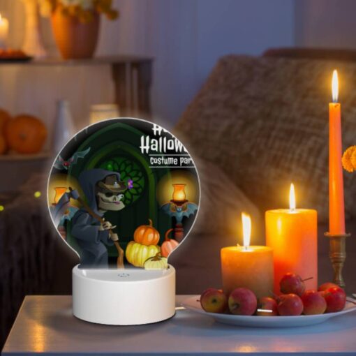 Round Acrylic Night Light, A Skeleton Dressed In A Costume Is Holding A Scythe And Standing Next To A Pumpkin. -Nuas Diy Shop eeabf6a27e472de7b2f8c080adfe499486121114