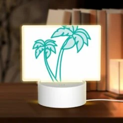 Rectangular Acrylic Night Light, A Green And Blue Palm Tree With A Blue Trunk.