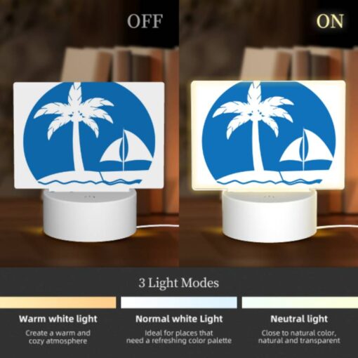 Rectangular Acrylic Night Light, A Blue Circle With A Sailboat And Two Palm Trees. -Nuas Diy Shop ef779bb337357f815e4d69bc14e6e3e34035fffc