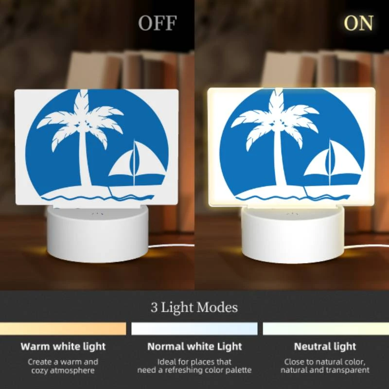 Rectangular Acrylic Night Light, A blue circle with a sailboat and two palm trees. Rectangular Acrylic Night Light, A Blue Circle With A Sailboat And Two Palm Trees. -Nuas Diy Shop ef779bb337357f815e4d69bc14e6e3e34035fffc