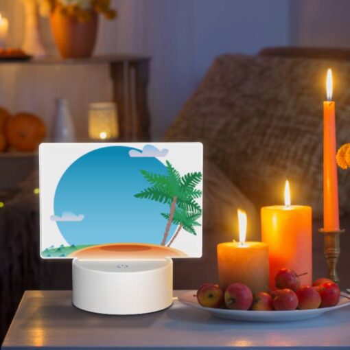Rectangular Acrylic Night Light, A Palm Tree Is On A Beach With A Blue Sky And Clouds In The Background. -Nuas Diy Shop ef97a71d4bba03ccad92f05e9aea078b4caa2c28