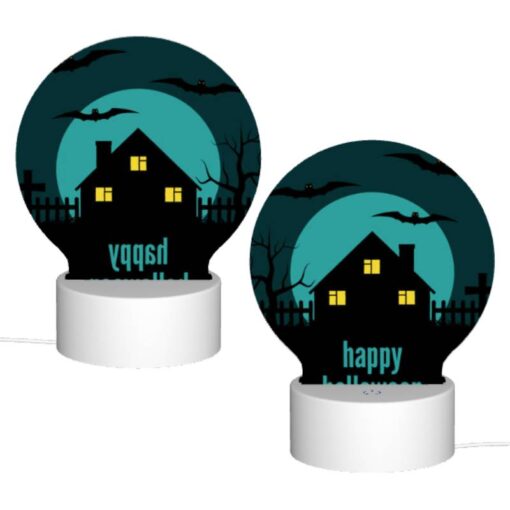 Round Acrylic Night Light, A House With A Blue Moon And Bats Flying Around It. -Nuas Diy Shop efb4c654c0389515116ce16f3bbd2a81ace41c77