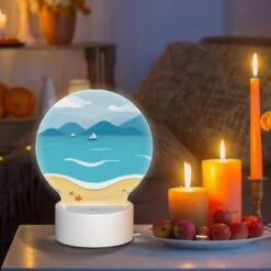 Round Acrylic Night Light, A Beach Scene With A Sailboat In The Water And A Sandy Shore. -Nuas Diy Shop f16dff5387b38d0c0c7c0cf545cc55d4bb852ca9