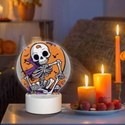 Round Acrylic Night Light, A Skeleton Is Sitting On A Pumpkin Patch With A Bat In The Background. -Nuas Diy Shop f16f61ed3c3e7b1de59c4b92ede0d5fec21e476b