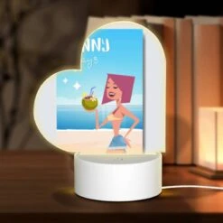 Love Acrylic Night Light, A Cartoon Woman Is Holding A Coconut And A Straw.