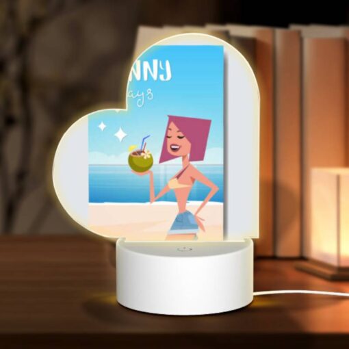 Love Acrylic Night Light, A Cartoon Woman Is Holding A Coconut And A Straw. -Nuas Diy Shop f19979be35ef91e0852934cba9bd03c16404a74a