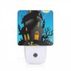 Night Light, A Black And White Drawing Of A Haunted House With A Yellow Banner That Says "Happy Halloween". -Nuas Diy Shop f1eb8532a34d95145bf1043682b2723c8f133584