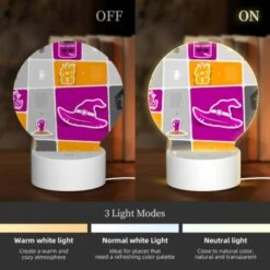 Round Acrylic Night Light, A Collection Of Halloween Images On A Pink Background. -Nuas Diy Shop f1f24c489f3db5cab794e55f72d224d4e6b7f647