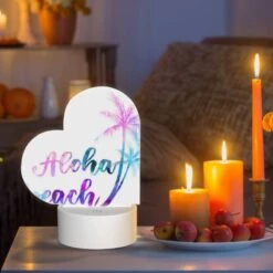 Love Acrylic Night Light, A Watercolor Painting Of A Palm Tree And The Words "Aloha Beach" Written In A Flowing Script. -Nuas Diy Shop f231c7c7c4a745b383fa319f32742e9d25c30f19