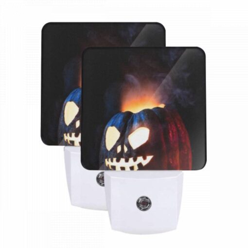 Night Light Set Of 2, A Carved Pumpkin With A Face And A Flame In The Background. -Nuas Diy Shop f287aa59ad374f061c760914b963288fa30a6200