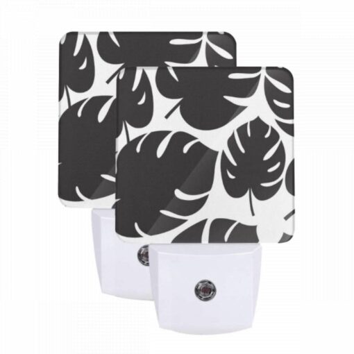 Night Light Set Of 2, A Pattern Of Leaves On A Black And White Background. -Nuas Diy Shop f2c13e9da0f377d988e624da7d76df05a74195eb