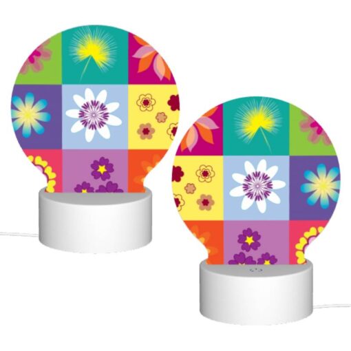 Round Acrylic Night Light, A Colorful Collage Of Flowers In Different Colors. -Nuas Diy Shop f2c8a2096442989c1c63df4bc985edeb89873986