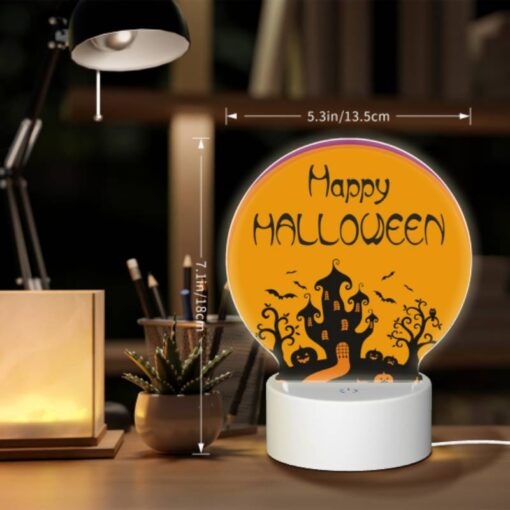 Round Acrylic Night Light, A Purple Background With A Happy Halloween Sign. -Nuas Diy Shop f2ccd9051cc950e15c132576a7c7332ae16bf28f