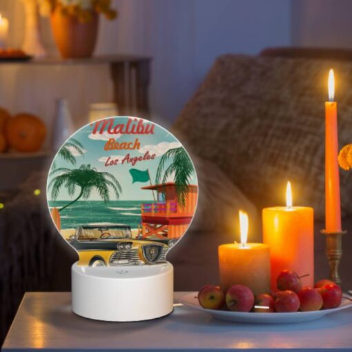 Round Acrylic Night Light, A Yellow Car Is Parked On The Beach In Malibu -Nuas Diy Shop f314c6119dc1dfa08184ae3329f2d988bd97109a