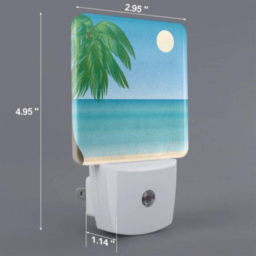 Night Light, A Palm Tree Is On A Beach With A Blue Sky And A Moon In The Background. -Nuas Diy Shop f3974a62caee902e8b57af3a35f49c84d4066611